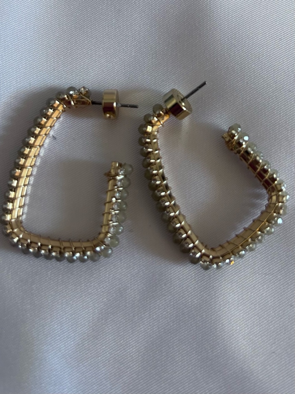 Beaded Rhinestone Square Hoop Earrings